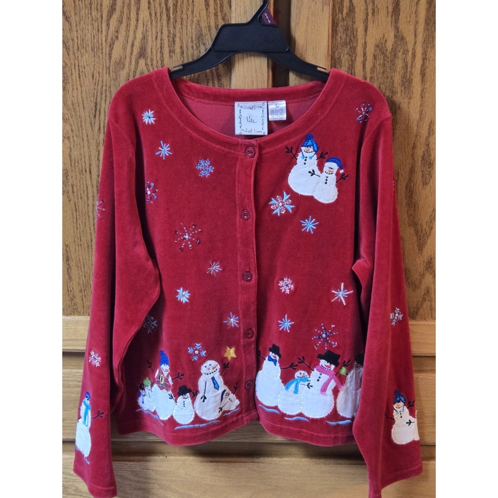 Vtg Michael Simon Lite Snowman Cardigan Christmas Holiday Sweater 90s Womens Lg